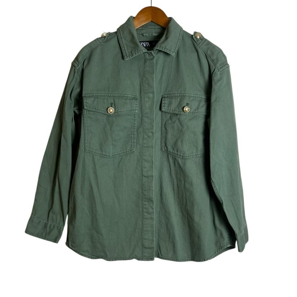 Zara green denim button down shirt. Size small